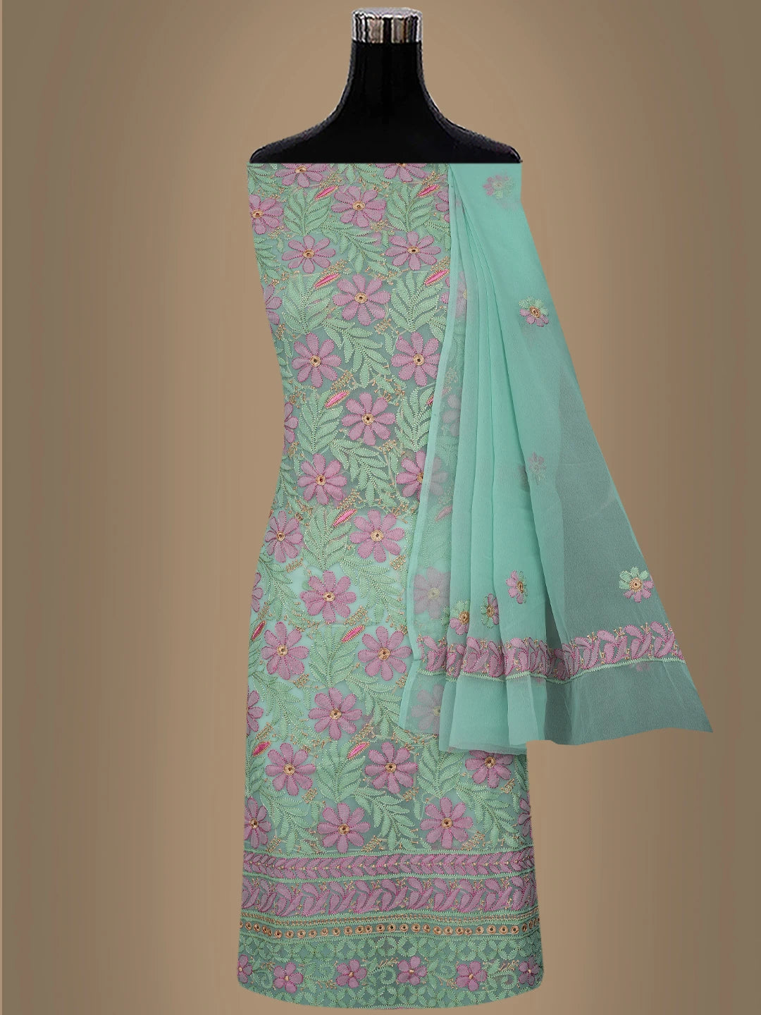 Ada Hand Embroidered Sea Green Georgette Lucknowi Chikankari Unstitched Suit Piece 01A857247