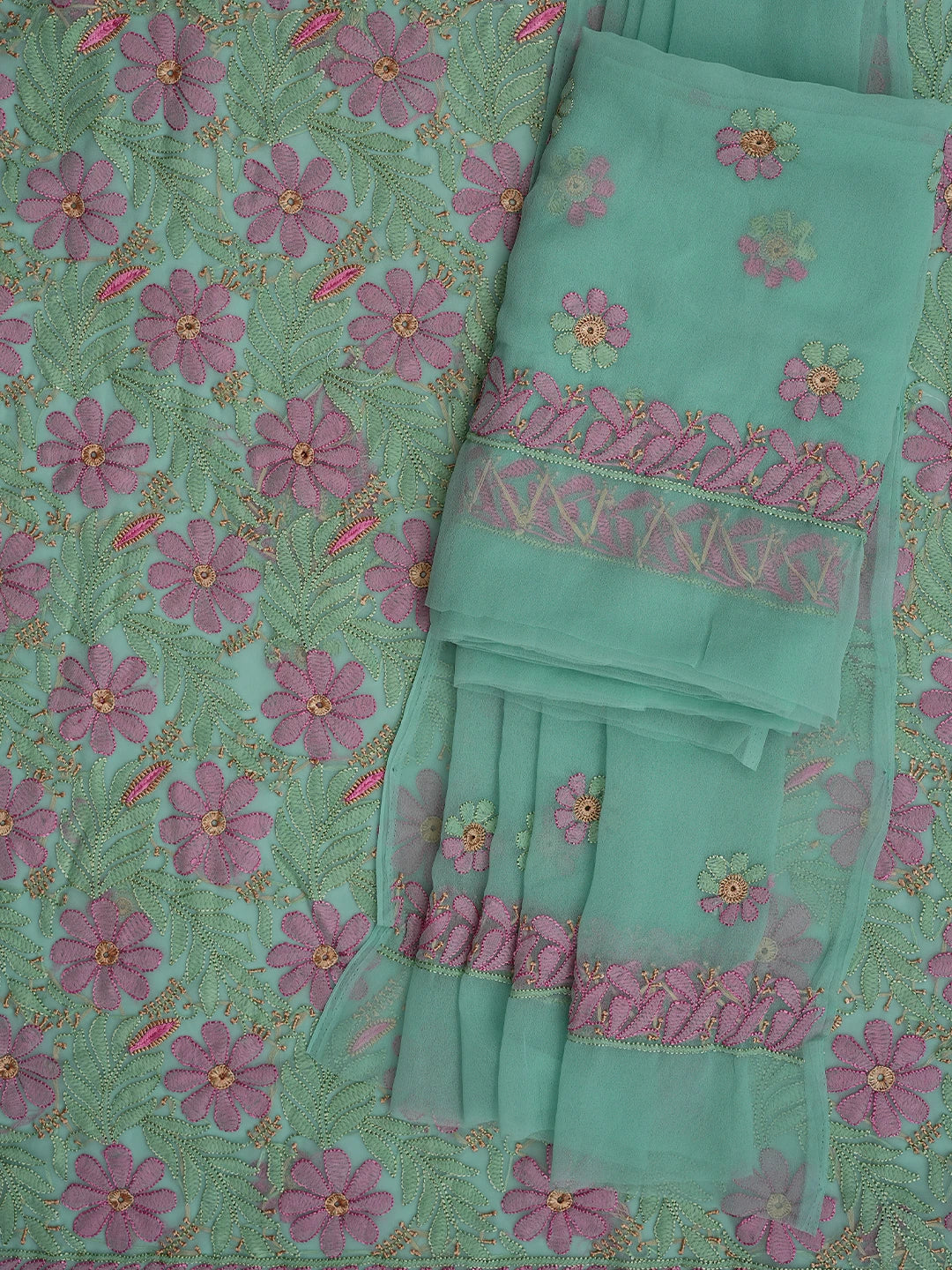 Ada Hand Embroidered Sea Green Georgette Lucknowi Chikankari Unstitched Suit Piece 01A857247