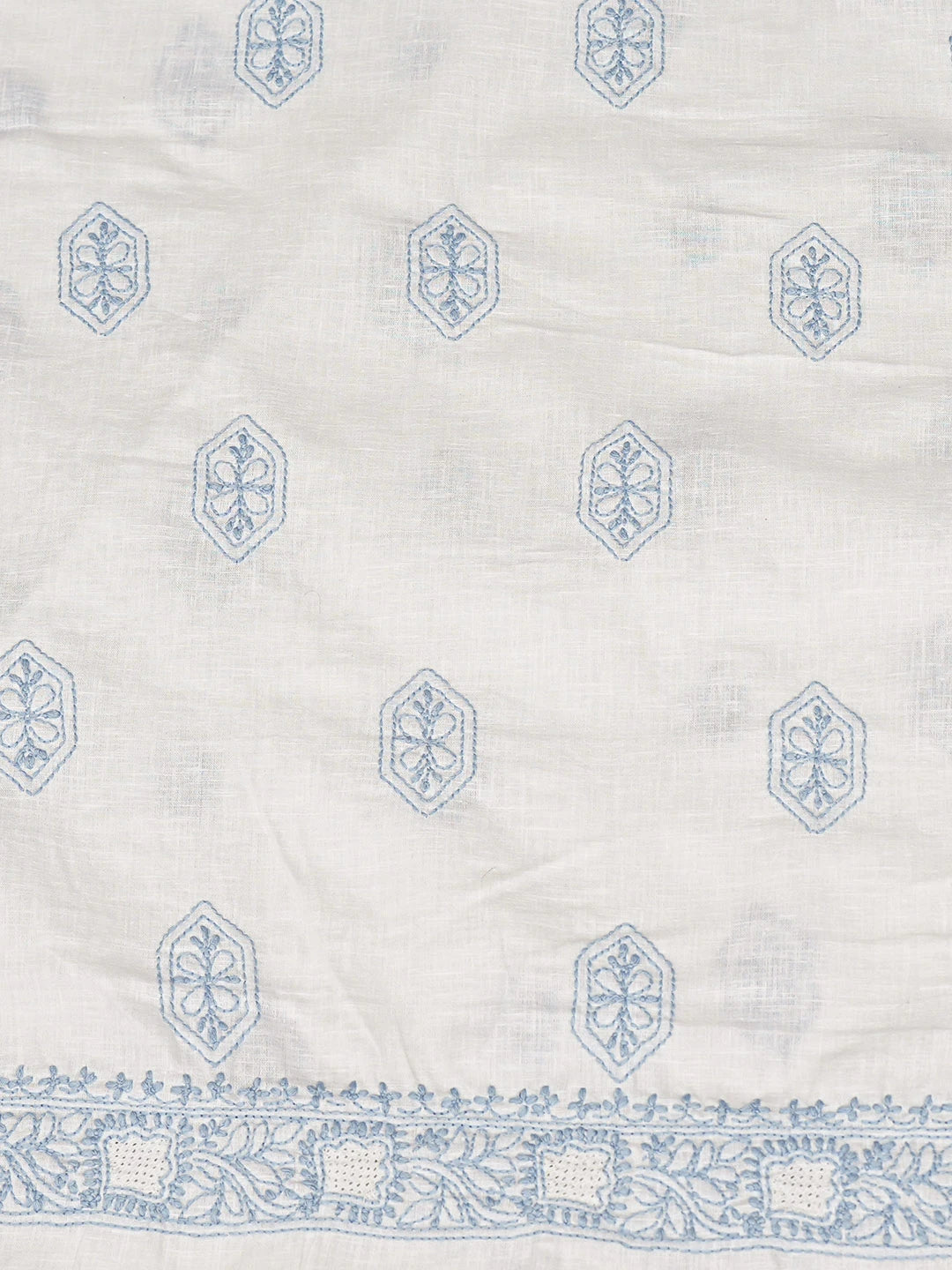 Ada Hand Embroidered White Cotton Lucknowi Chikankari Unstitched Kurta Piece 01A832324