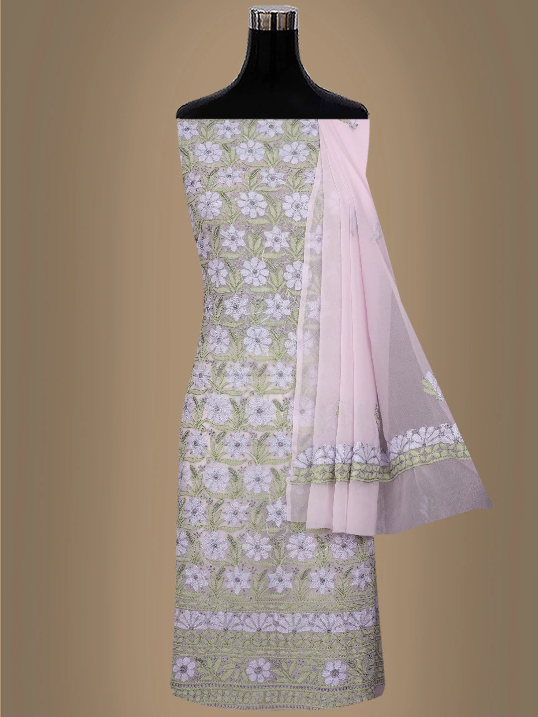 Ada Hand Embroidered Pink Georgette Lucknowi Chikankari Unstitched Suit Piece 01A857255