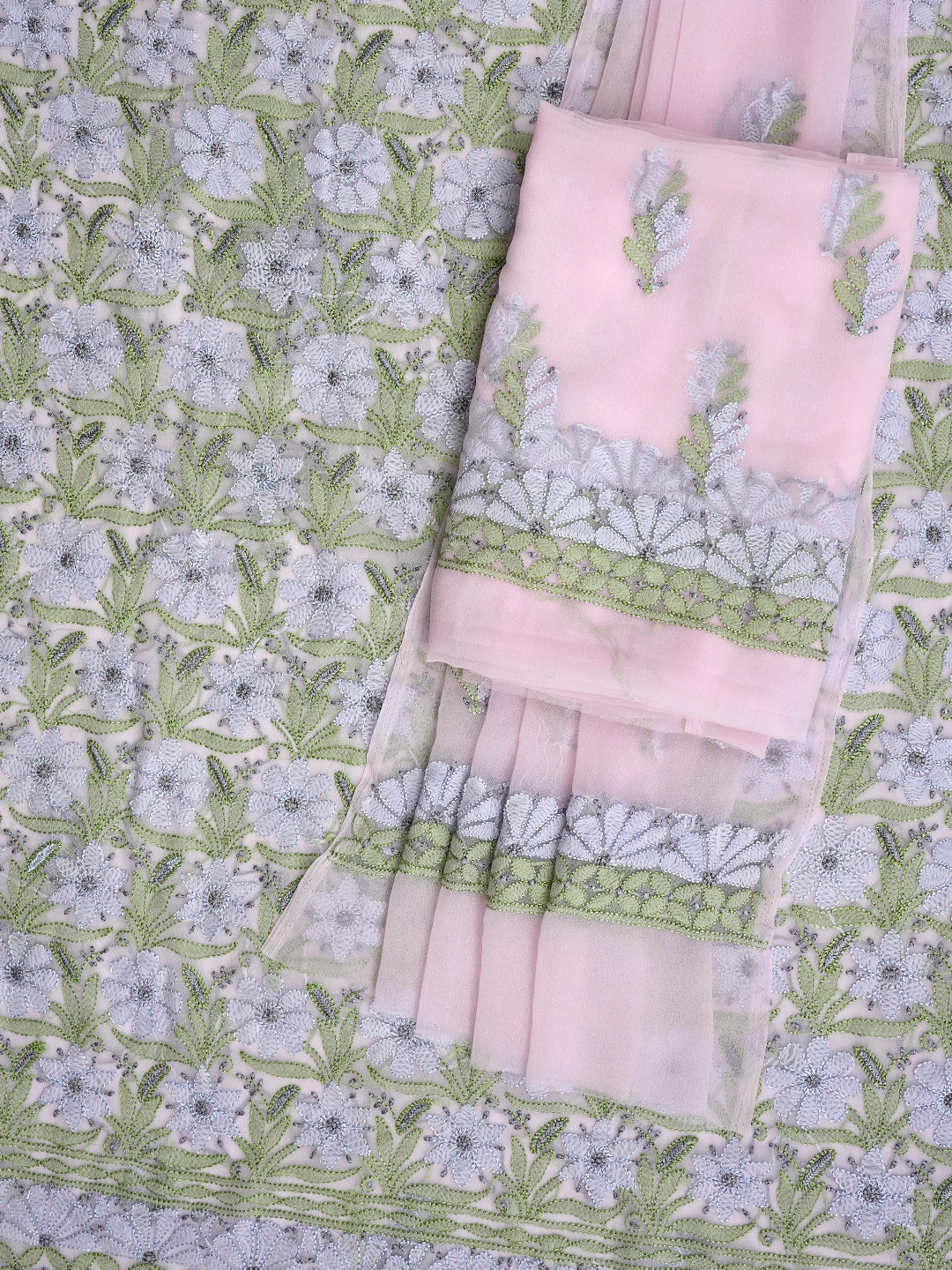 Ada Hand Embroidered Pink Georgette Lucknowi Chikankari Unstitched Suit Piece 01A857255