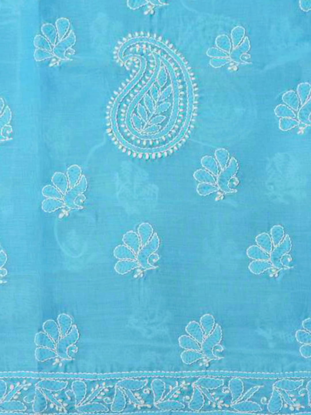 Ada Hand Embroidered Blue Cotton Lucknowi Chikankari Unstitched Suit Piece With Zari Work 01A367100