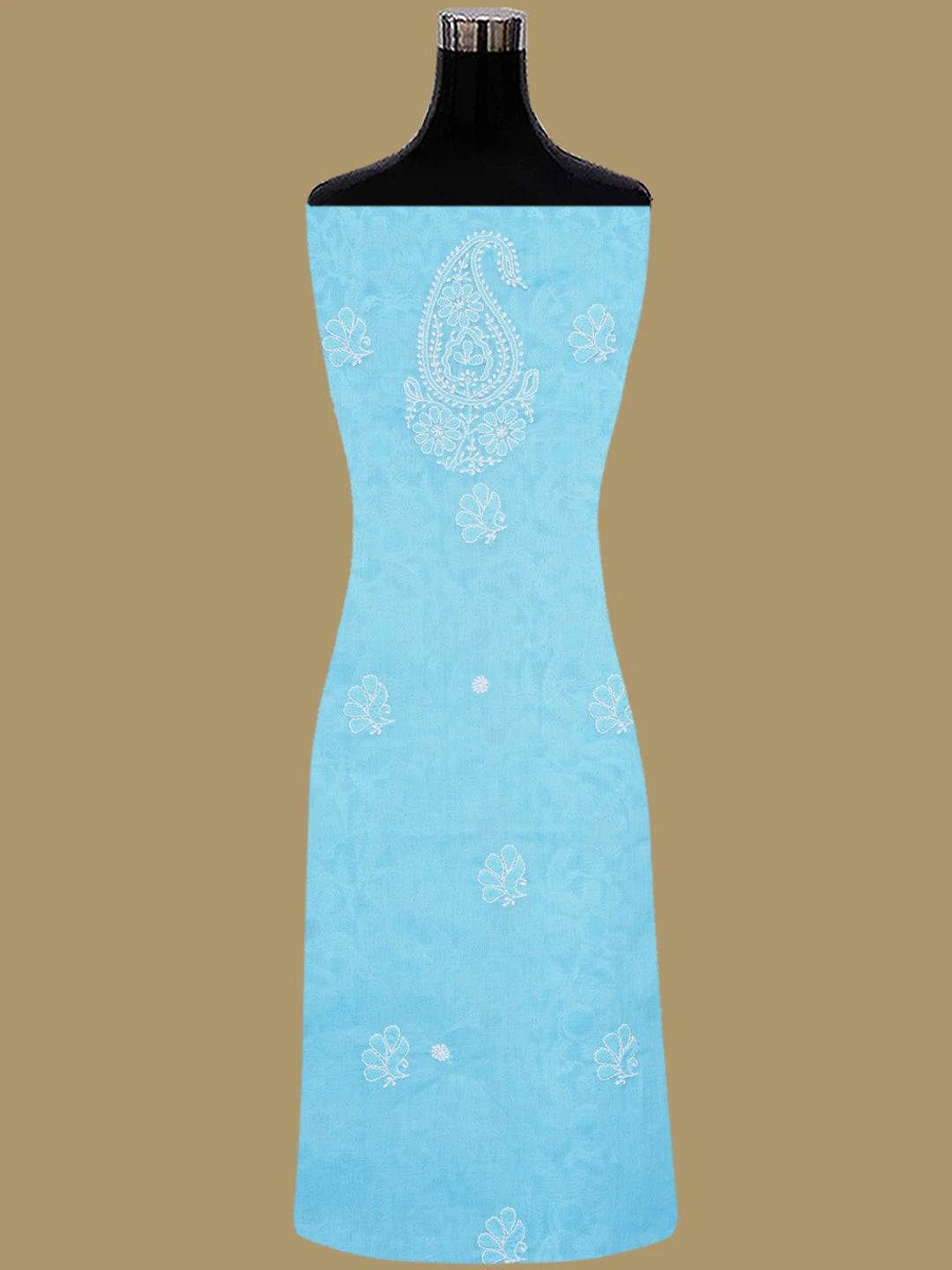 Ada Hand Embroidered Blue Cotton Lucknowi Chikankari Unstitched Suit Piece With Zari Work 01A367100