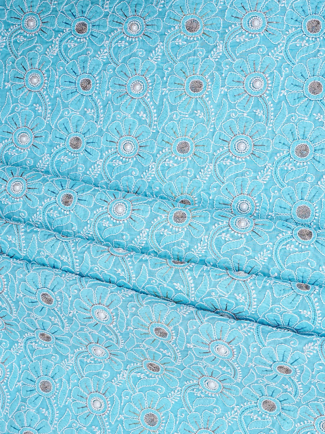 Ada Hand Embroidered Blue Cotton Lucknowi Chikankari Unstitched Suit Piece With Zari Work 01A367100