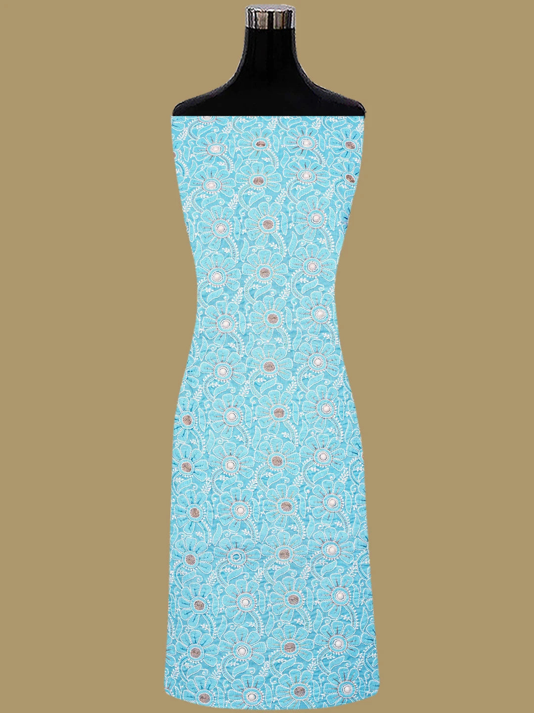 Ada Hand Embroidered Blue Cotton Lucknowi Chikankari Unstitched Suit Piece With Zari Work 01A367100