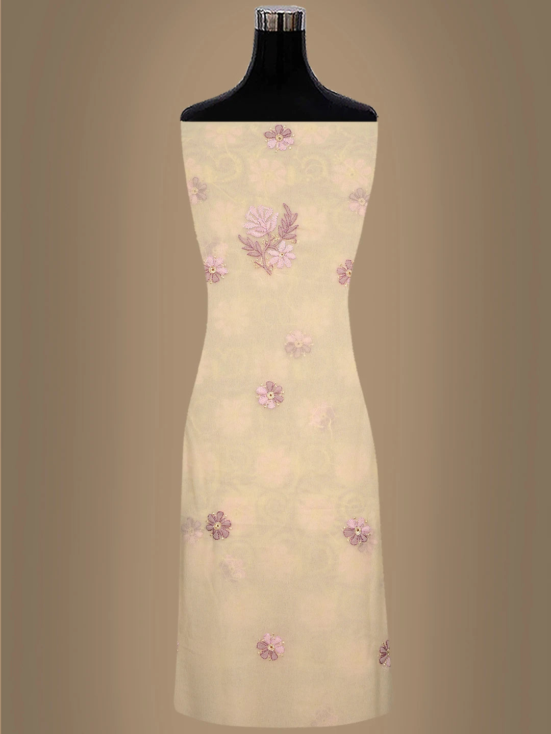 Ada Hand Embroidered Light Fawn Georgette Lucknowi Chikankari Unstitched Suit Piece 01A857211