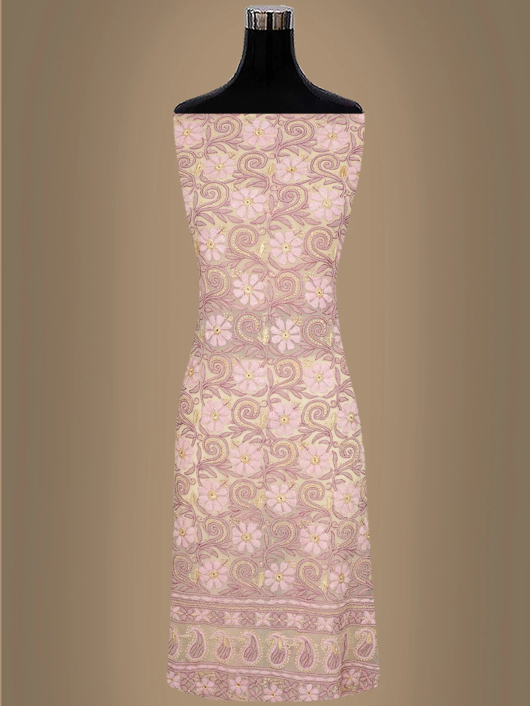 Ada Hand Embroidered Light Fawn Georgette Lucknowi Chikankari Unstitched Suit Piece 01A857211