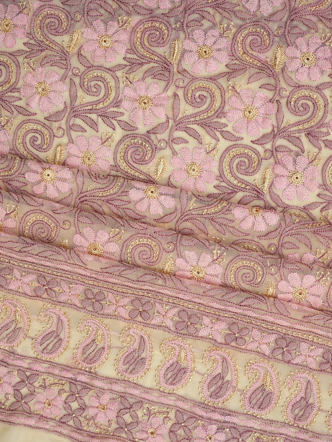 Ada Hand Embroidered Light Fawn Georgette Lucknowi Chikankari Unstitched Suit Piece 01A857211