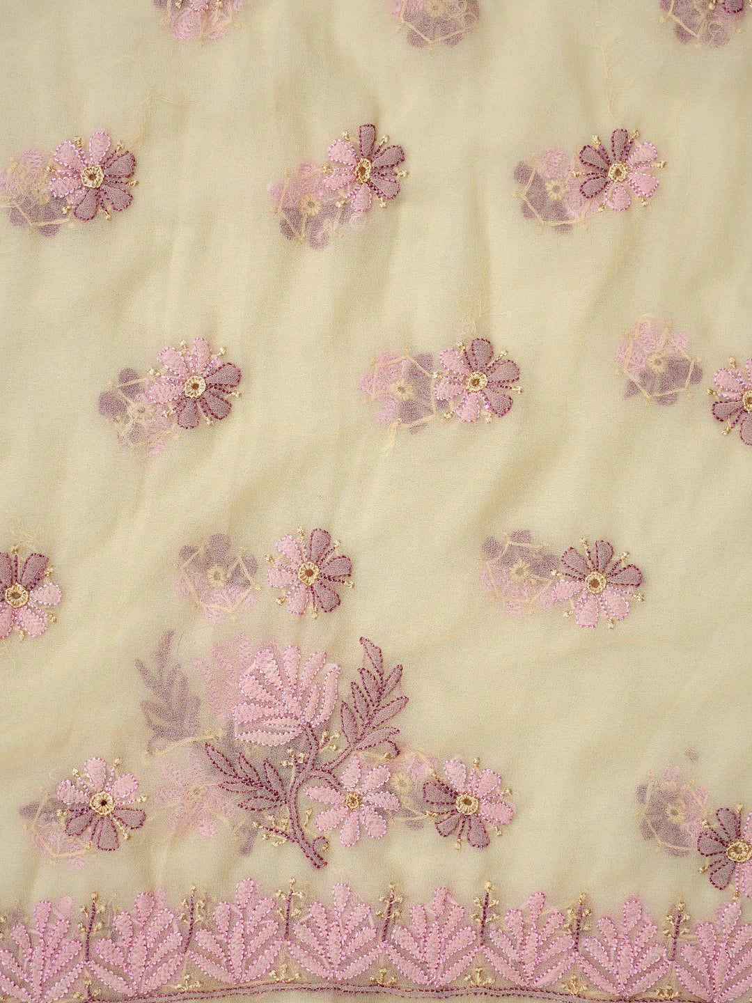 Ada Hand Embroidered Light Fawn Georgette Lucknowi Chikankari Unstitched Suit Piece 01A857211