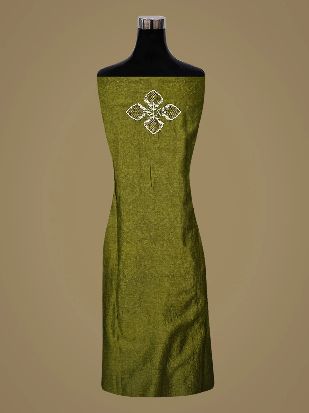 Ada Hand Embroidered Mehendi Green Chanderi Lucknowi Chikankari Semi-Stitched Kurta Dupatta Set With Zari Work 01A647467