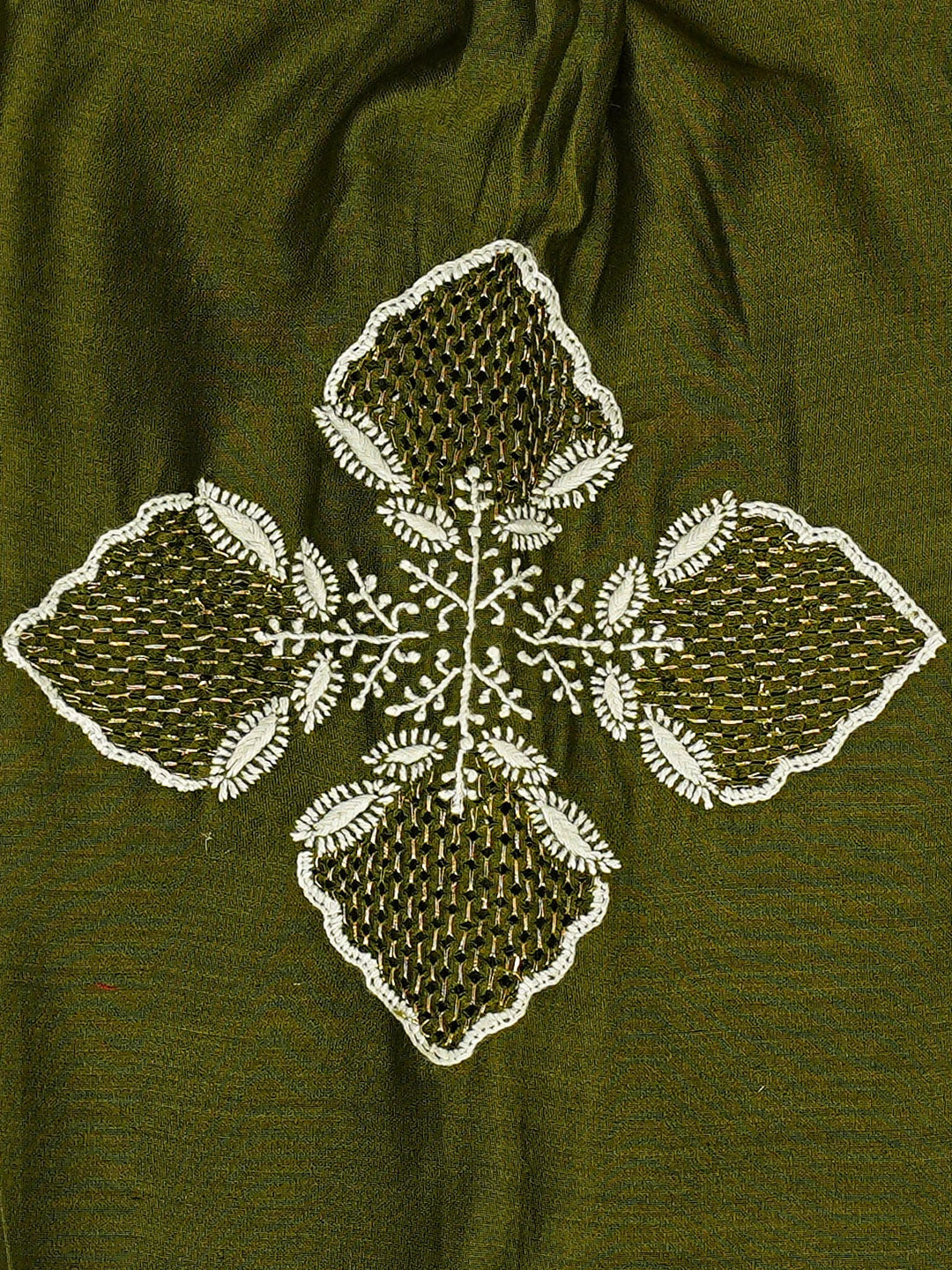 Ada Hand Embroidered Mehendi Green Chanderi Lucknowi Chikankari Semi-Stitched Kurta Dupatta Set With Zari Work 01A647467