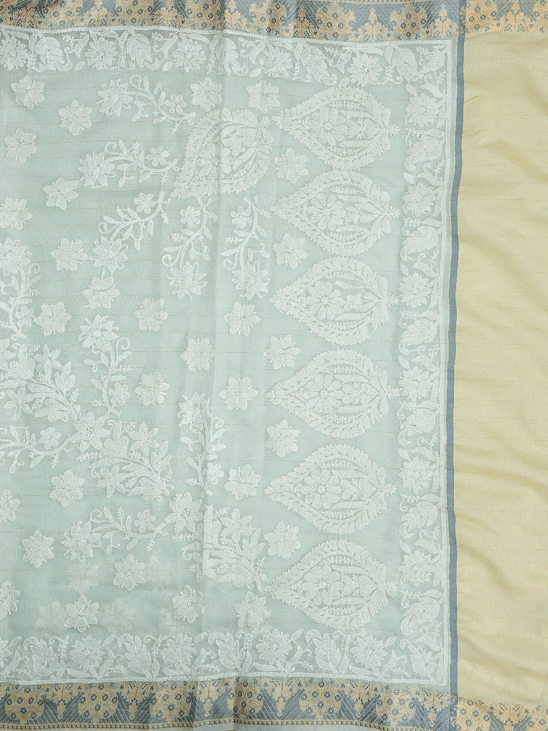 Ada Hand Embroidered Pistachio Green Chanderi Lucknowi Chikankari Saree With Blouse 01A857689