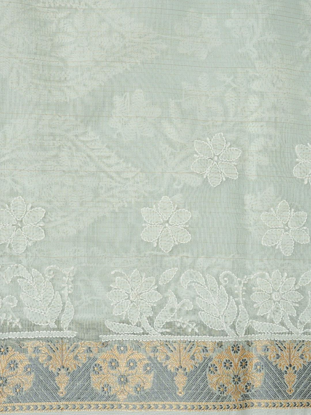 Ada Hand Embroidered Pistachio Green Chanderi Lucknowi Chikankari Saree With Blouse 01A857689