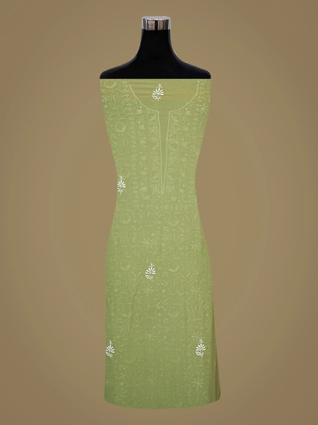 Ada Hand Embroidered Green Viscose Georgette Lucknowi Chikankari Unstitched Kurta Dupatta Set 01A843861