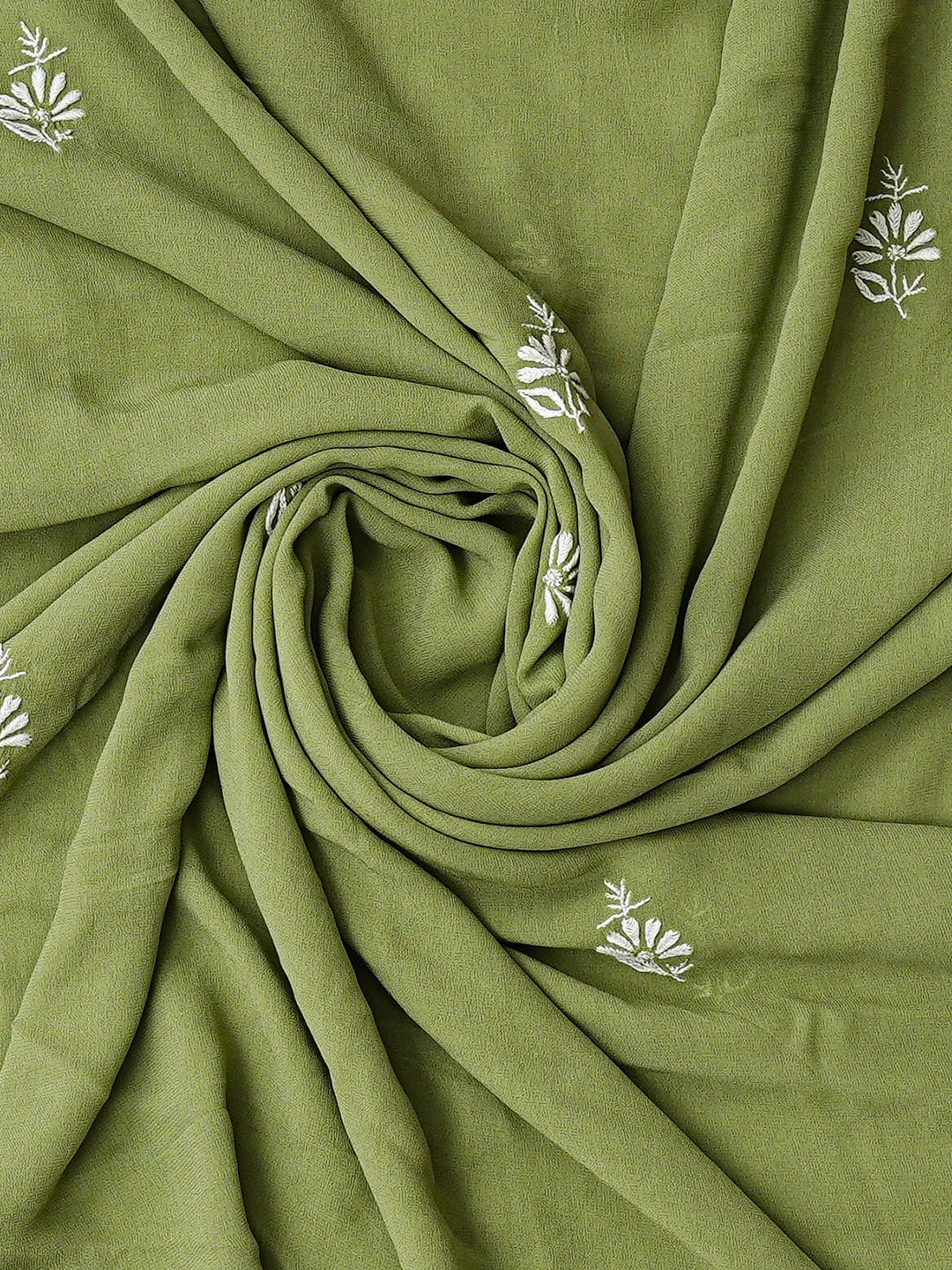 Ada Hand Embroidered Green Viscose Georgette Lucknowi Chikankari Unstitched Kurta Dupatta Set 01A843861