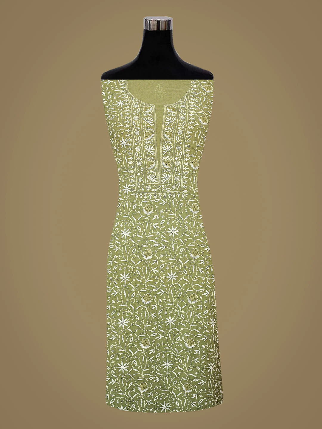 Ada Hand Embroidered Green Viscose Georgette Lucknowi Chikankari Unstitched Kurta Dupatta Set 01A843861