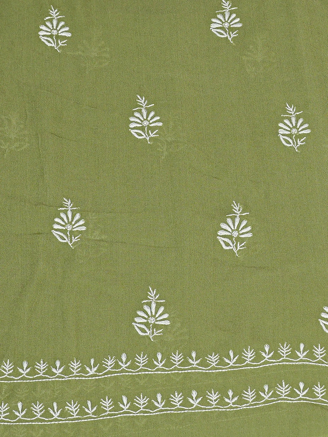 Ada Hand Embroidered Green Viscose Georgette Lucknowi Chikankari Unstitched Kurta Dupatta Set 01A843861
