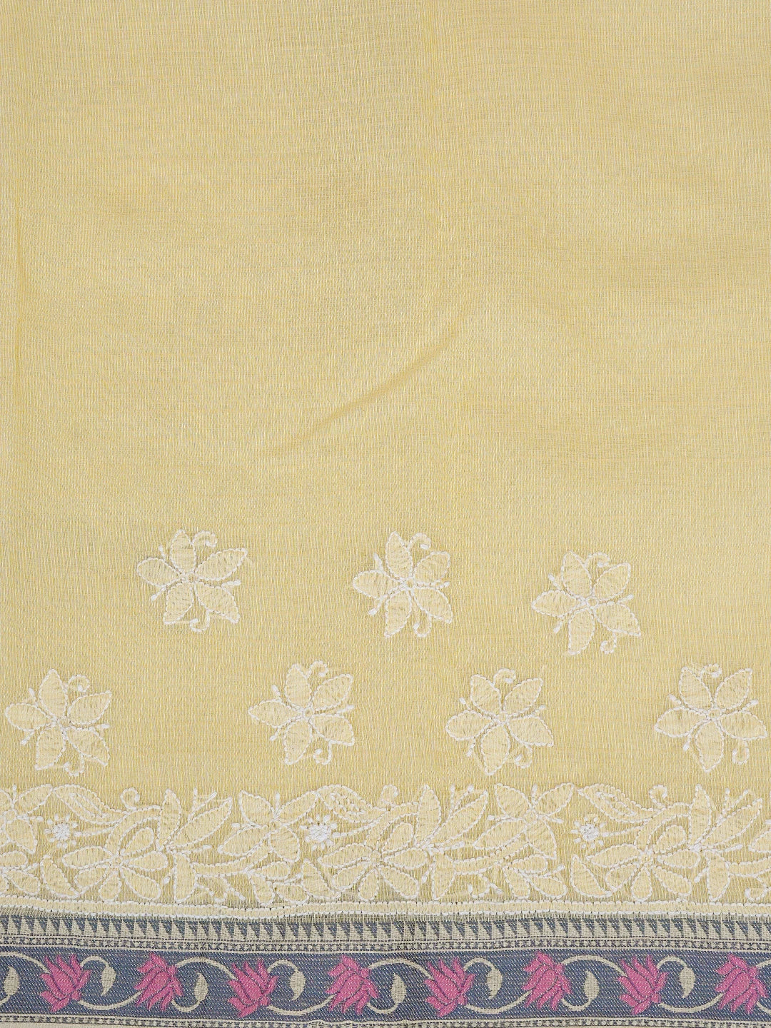 Ada Hand Embroidered Fawn Chanderi Lucknowi Chikankari Saree With Blouse 01A857753