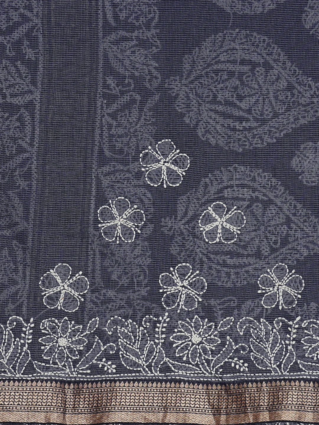 Ada Hand Embroidered Charcoal Grey Chanderi Lucknowi Chikankari Saree With Blouse 01A857762
