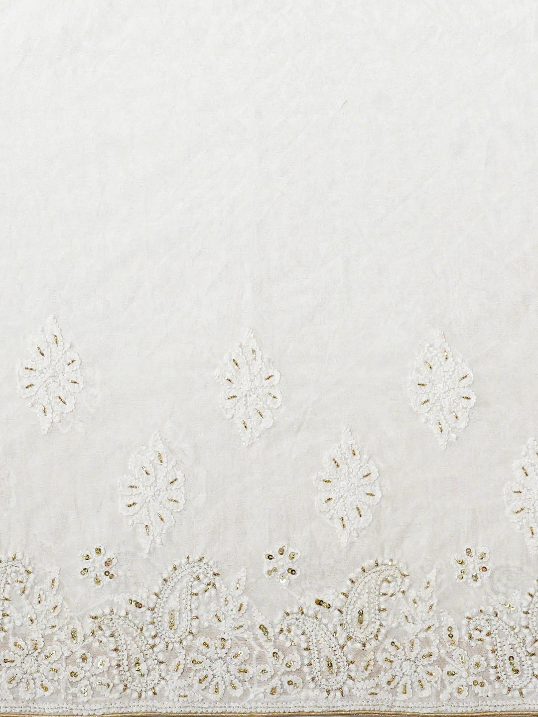 Ada Hand Embroidered White Chanderi Lucknowi Chikankari Saree and Blouse With Cutdana Work 01A820344