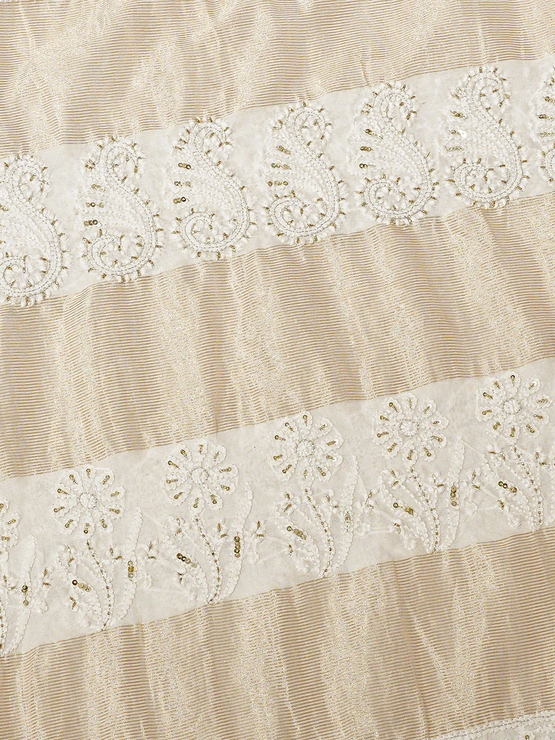 Ada Hand Embroidered White Chanderi Lucknowi Chikankari Saree and Blouse With Cutdana Work 01A820344