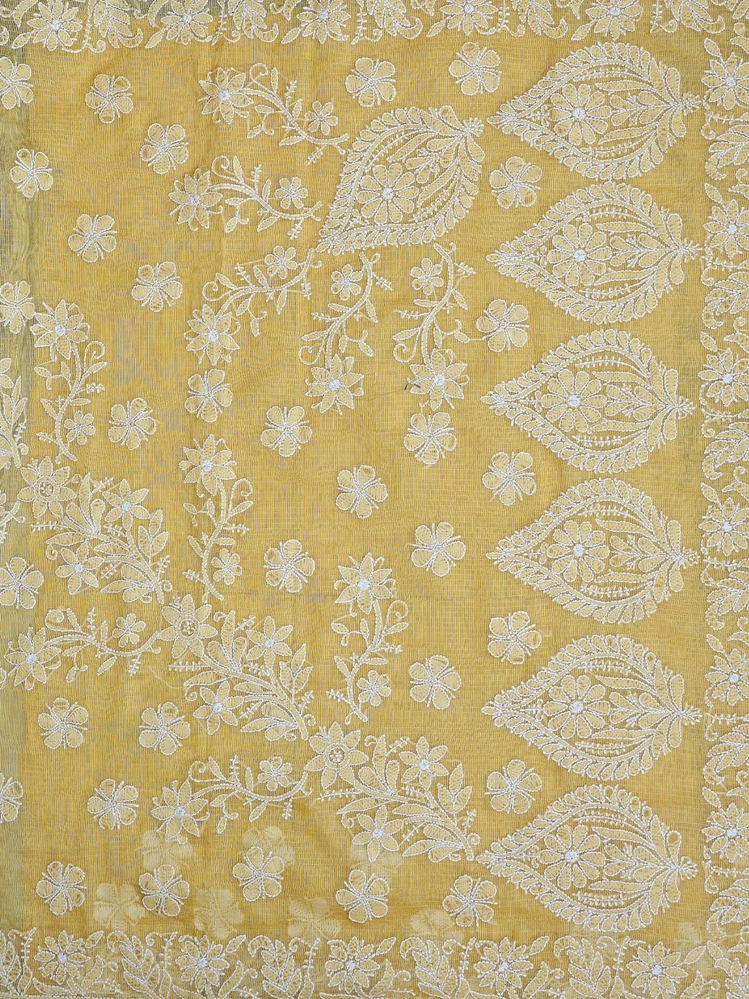 Ada Hand Embroidered Fawn Chanderi Lucknowi Chikankari Saree With Blouse 01A857756