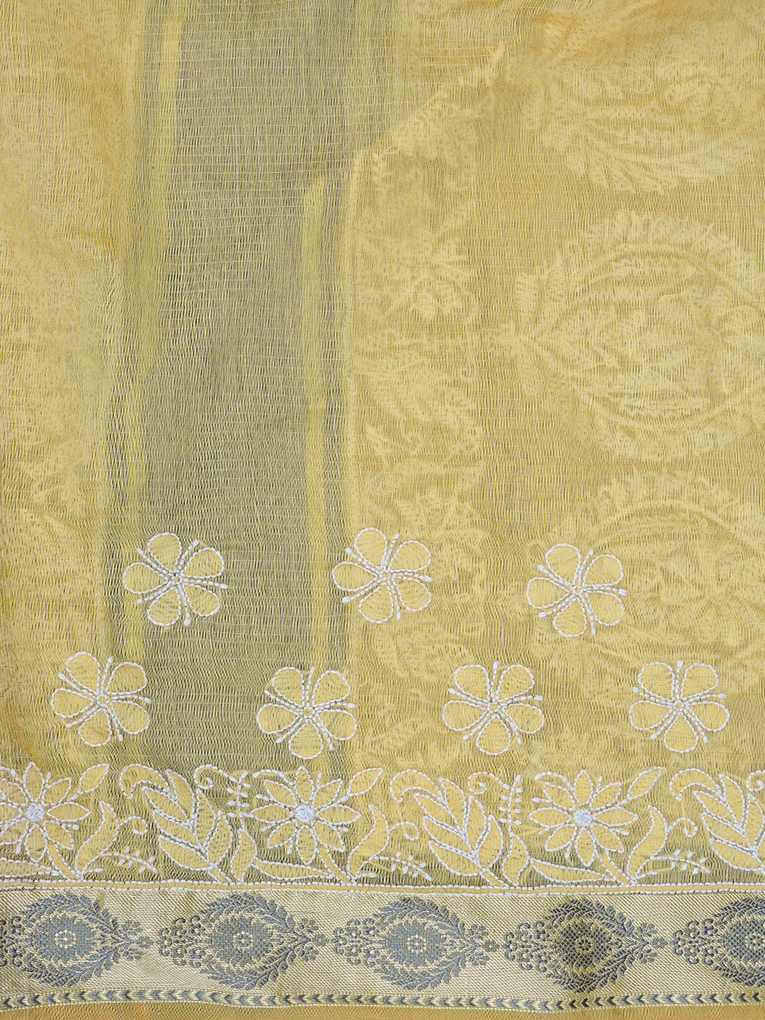 Ada Hand Embroidered Fawn Chanderi Lucknowi Chikankari Saree With Blouse 01A857756