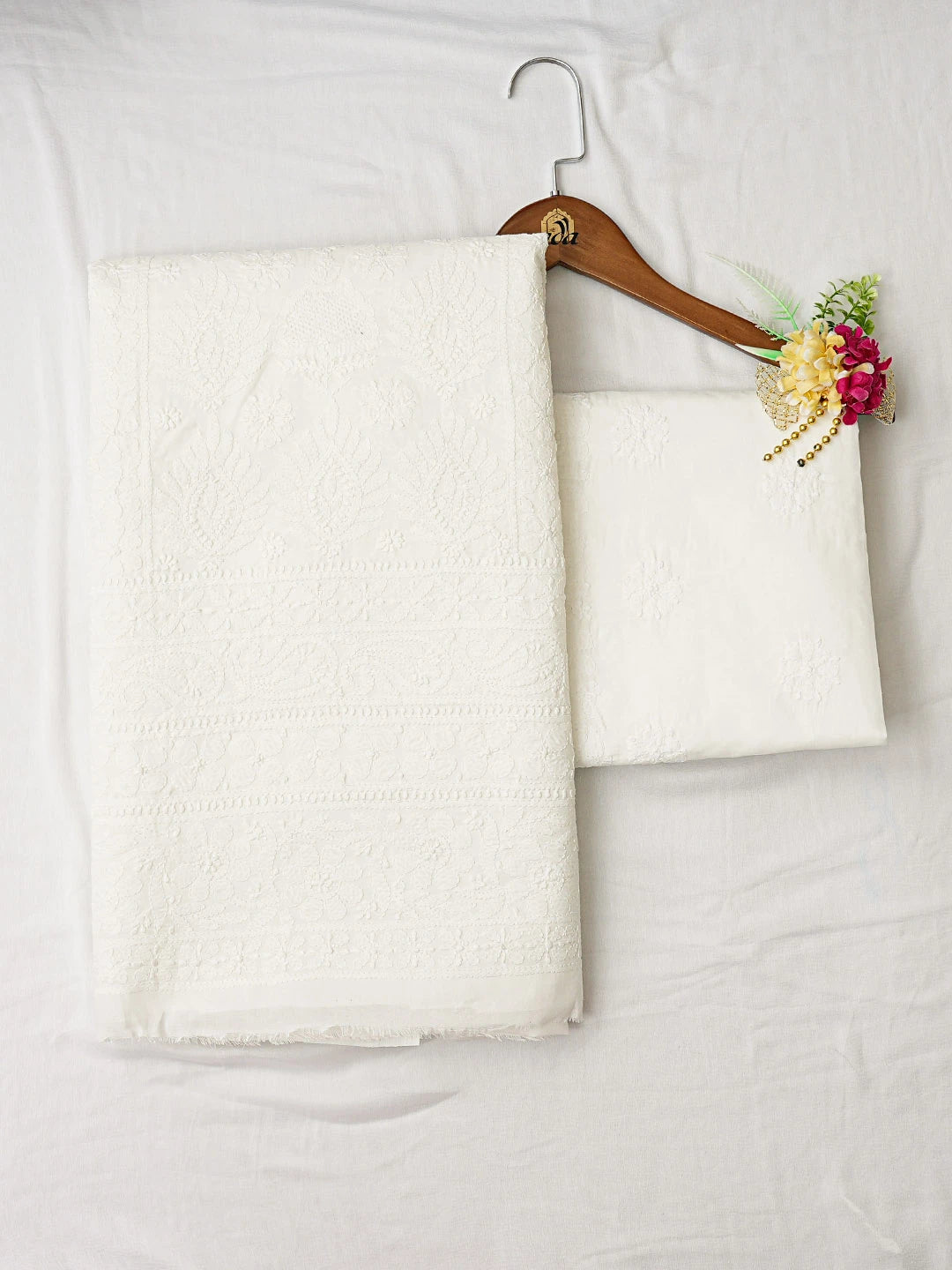 Ada Hand Embroidered White Cotton Lucknowi Chikankari Unstitched Suit Piece 01A816649