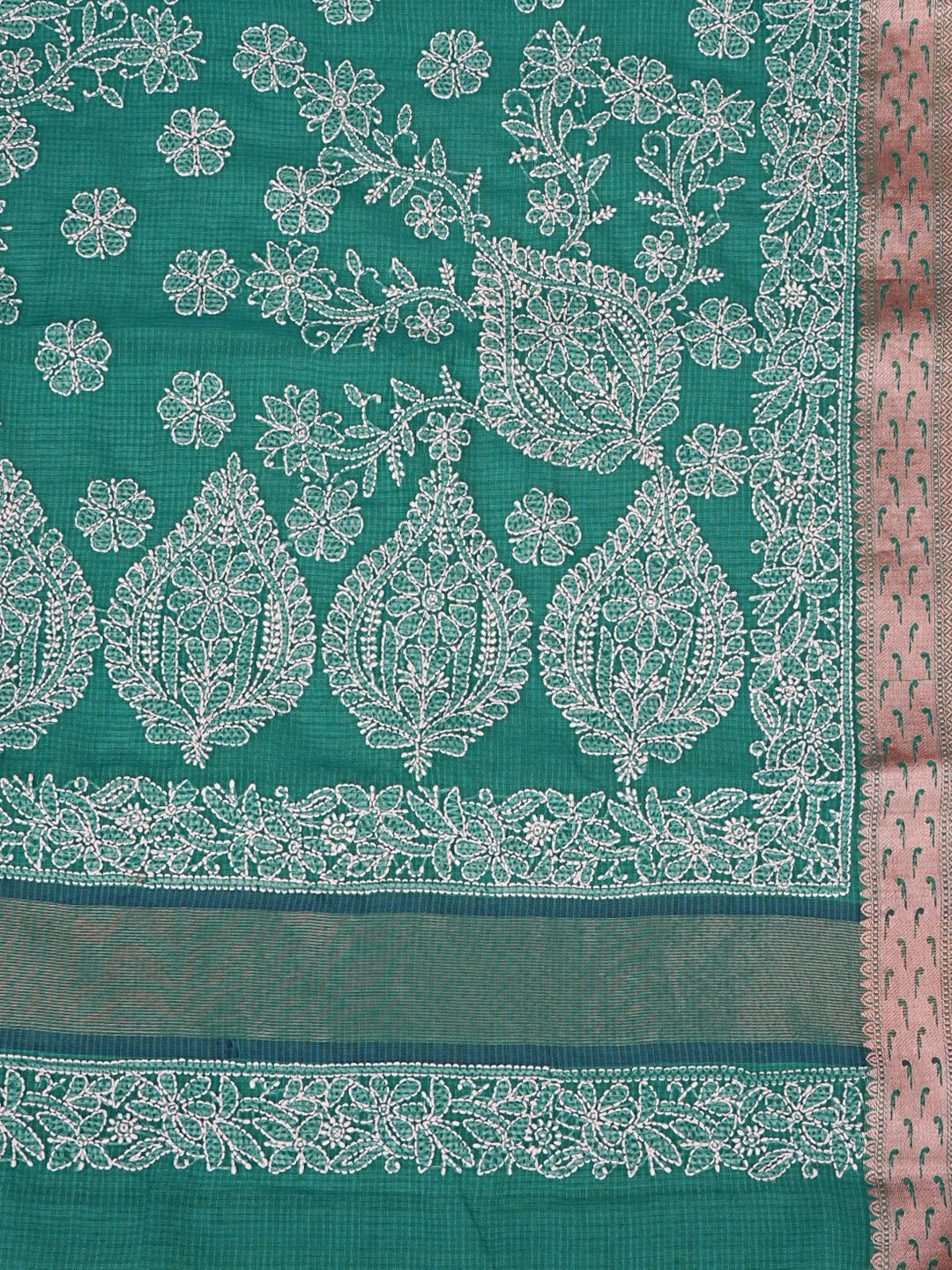 Ada Hand Embroidered Rama Green Chanderi Lucknowi Chikankari Saree With Blouse 01A857686