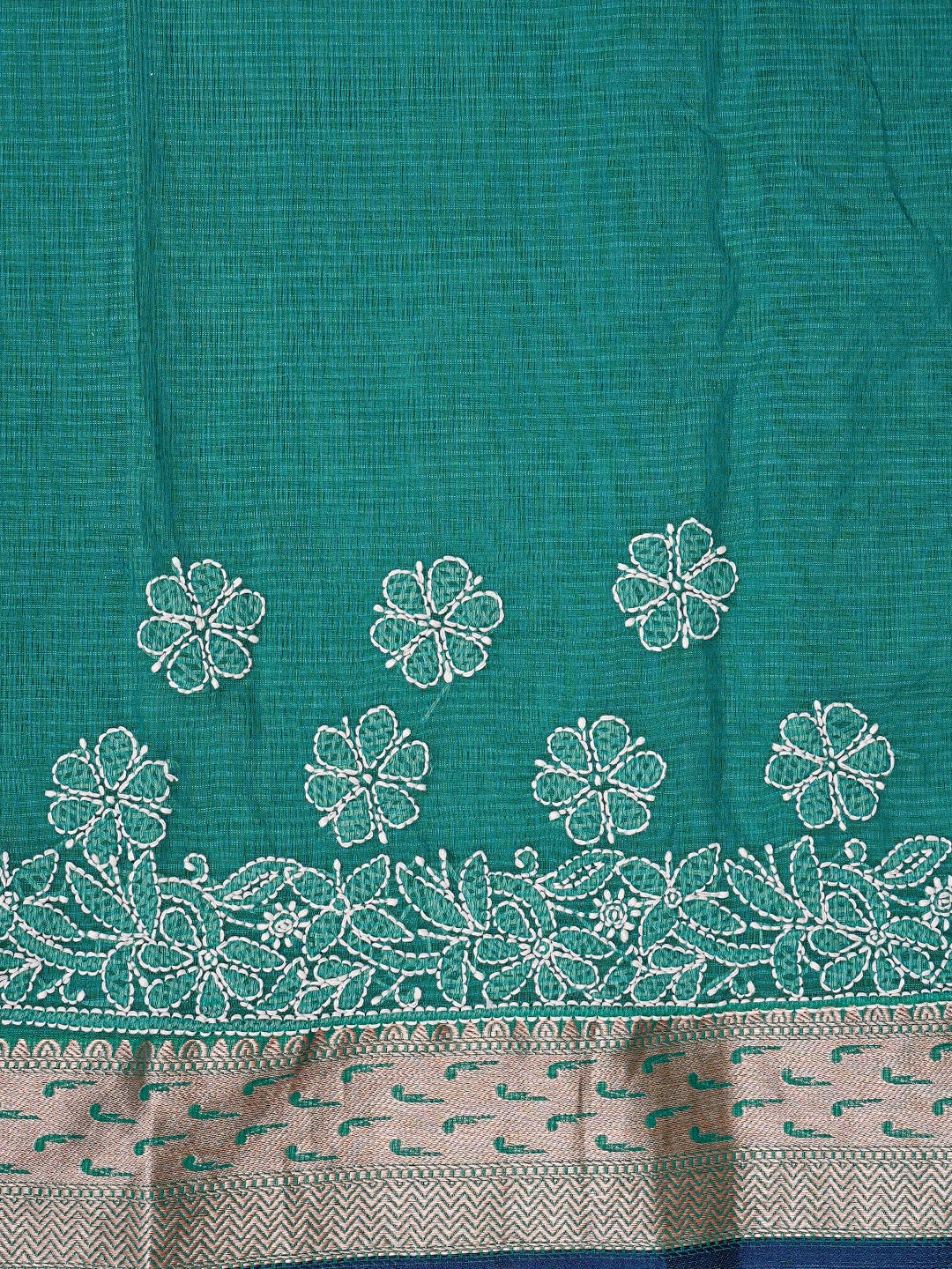 Ada Hand Embroidered Rama Green Chanderi Lucknowi Chikankari Saree With Blouse 01A857686