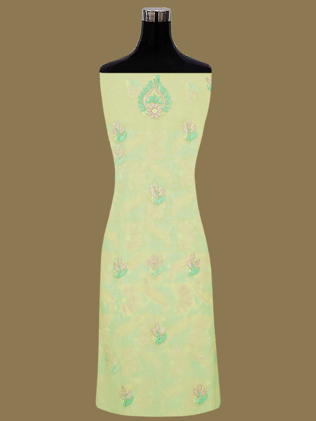 Ada Hand Embroidered Lemon Georgette Lucknowi Chikankari Unstitched Suit Piece 01A857213