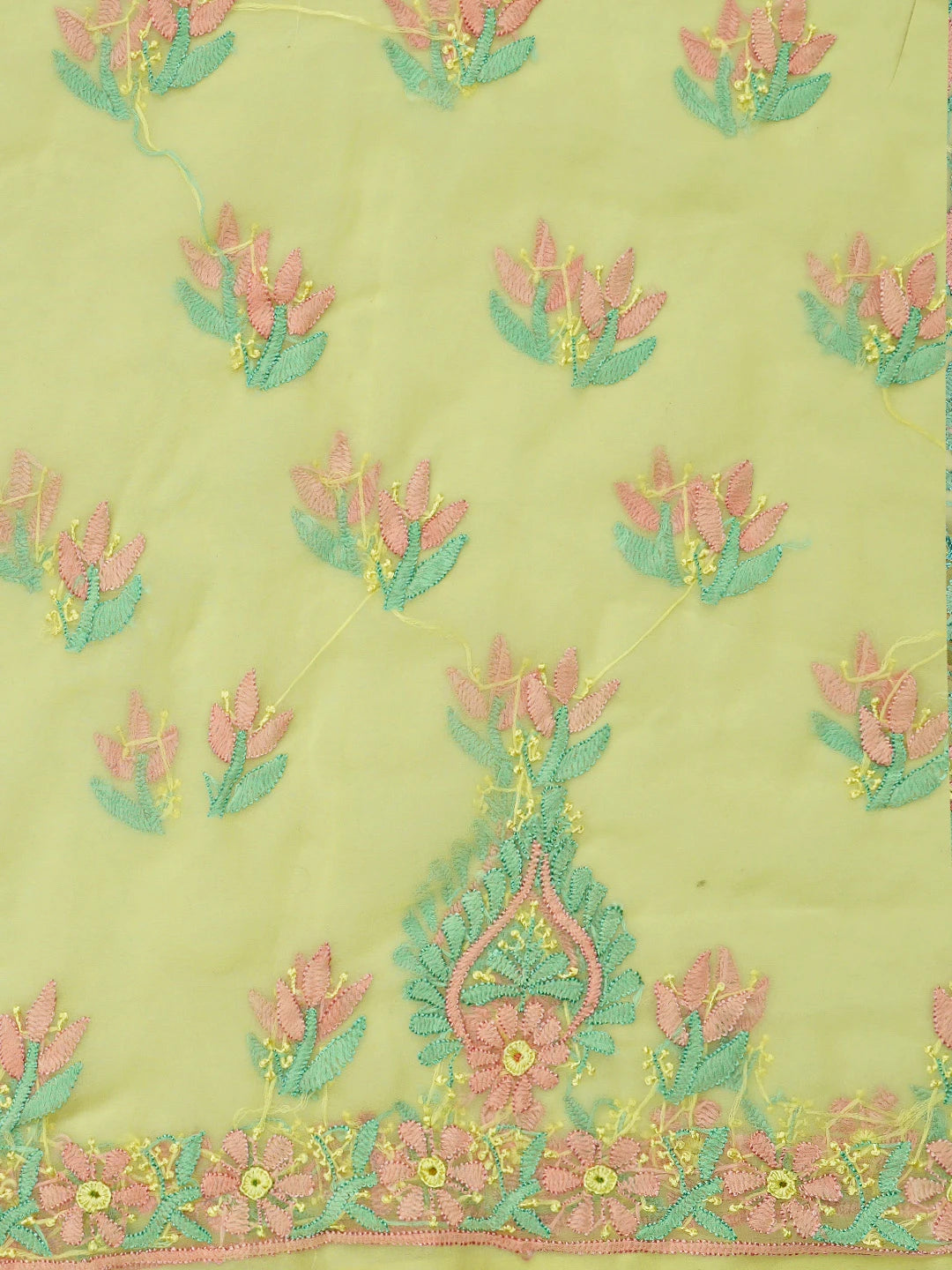 Ada Hand Embroidered Lemon Georgette Lucknowi Chikankari Unstitched Suit Piece 01A857213
