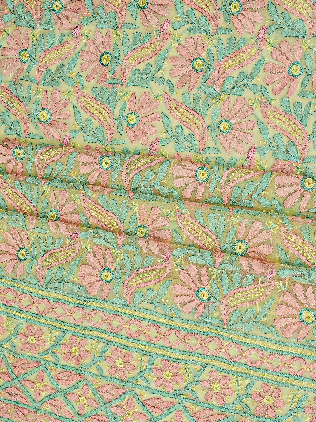 Ada Hand Embroidered Lemon Georgette Lucknowi Chikankari Unstitched Suit Piece 01A857213