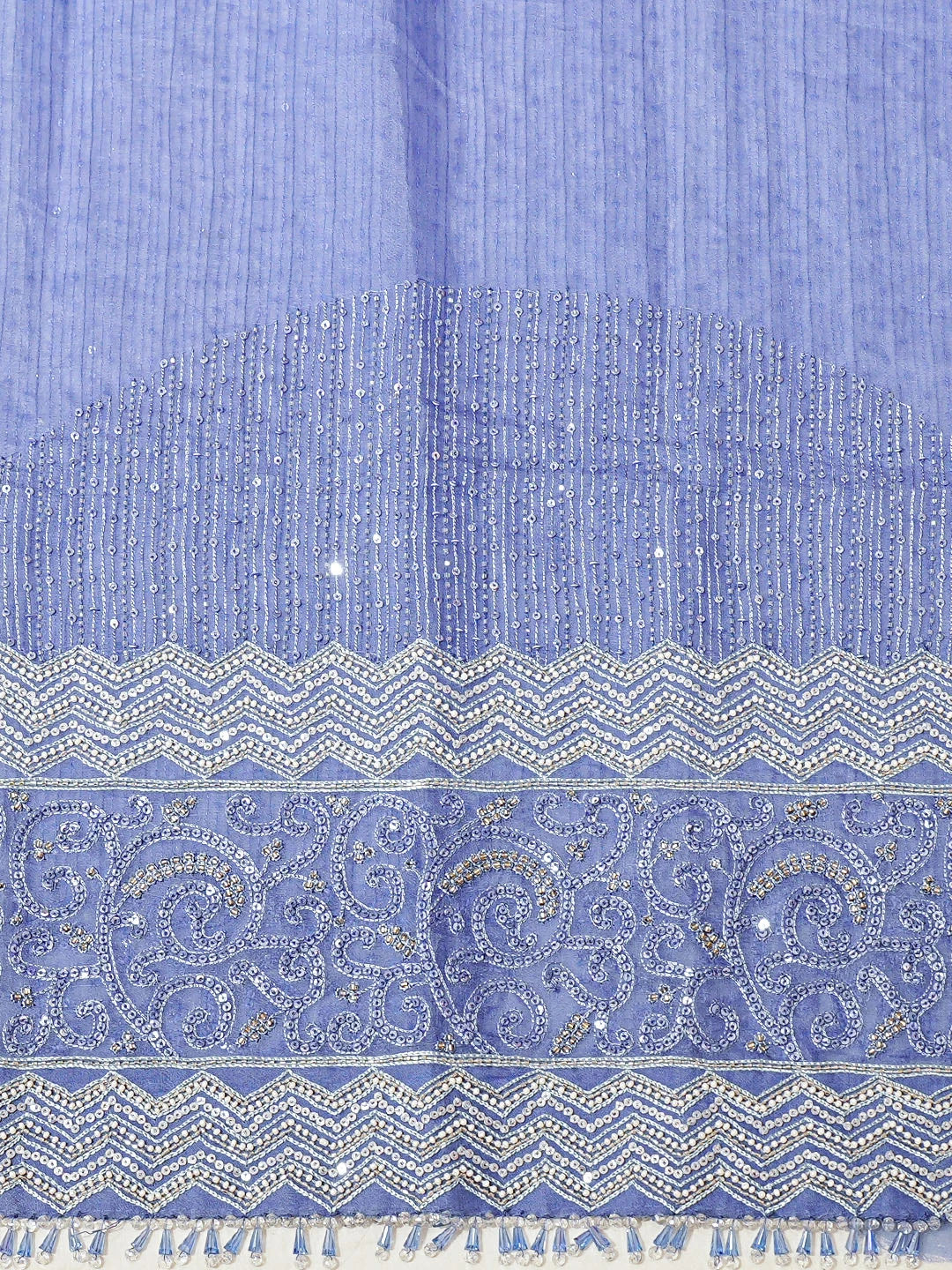 Ada Hand Embroidered Ombre Shade Of Blue Organza Lucknowi Chikankari Saree and Blouse With Pearl Work 01A401413