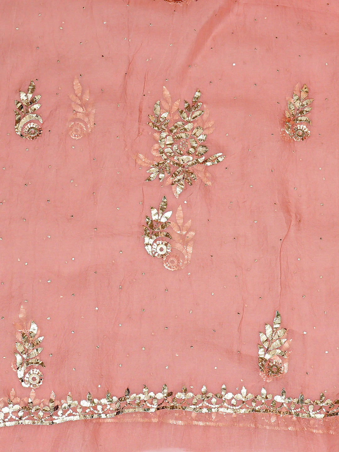 Ada Hand Embroidered Peach Organza Lucknowi Chikankari Unstitched Kurta Dupatta Set With Mukaish Work 01A846312