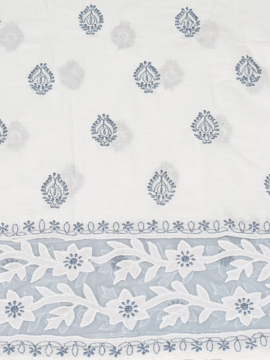 Ada Hand Embroidered White Cotton Lucknowi Chikankari Unstitched Kurta Dupatta Set 01A847339
