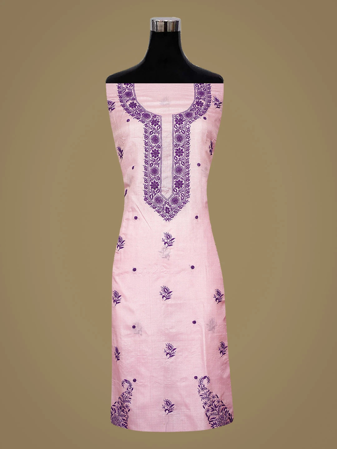 Ada Hand Embroidered Pink Silk Lucknowi Chikankari Unstitched Suit Piece 01A815910
