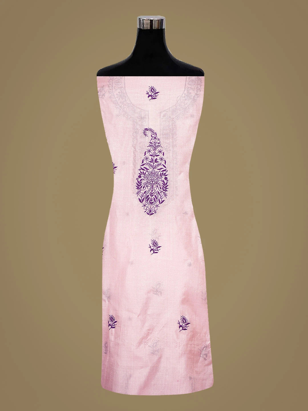 Ada Hand Embroidered Pink Silk Lucknowi Chikankari Unstitched Suit Piece 01A815910