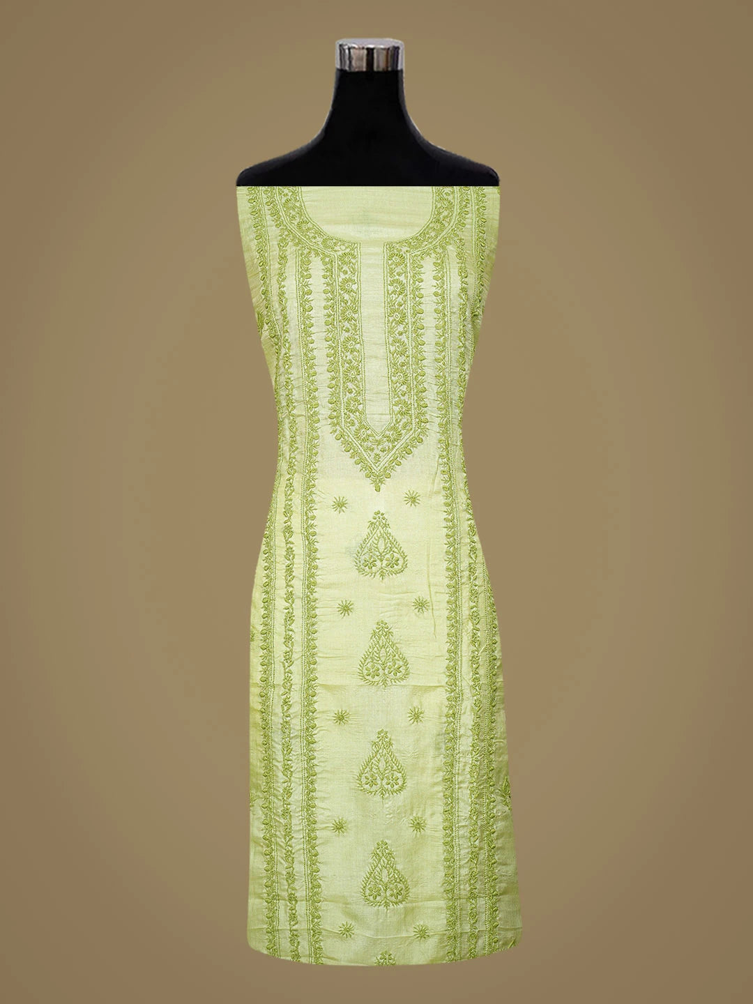 Ada Hand Embroidered Green Silk Lucknowi Chikankari Unstitched Suit Piece 01A816005