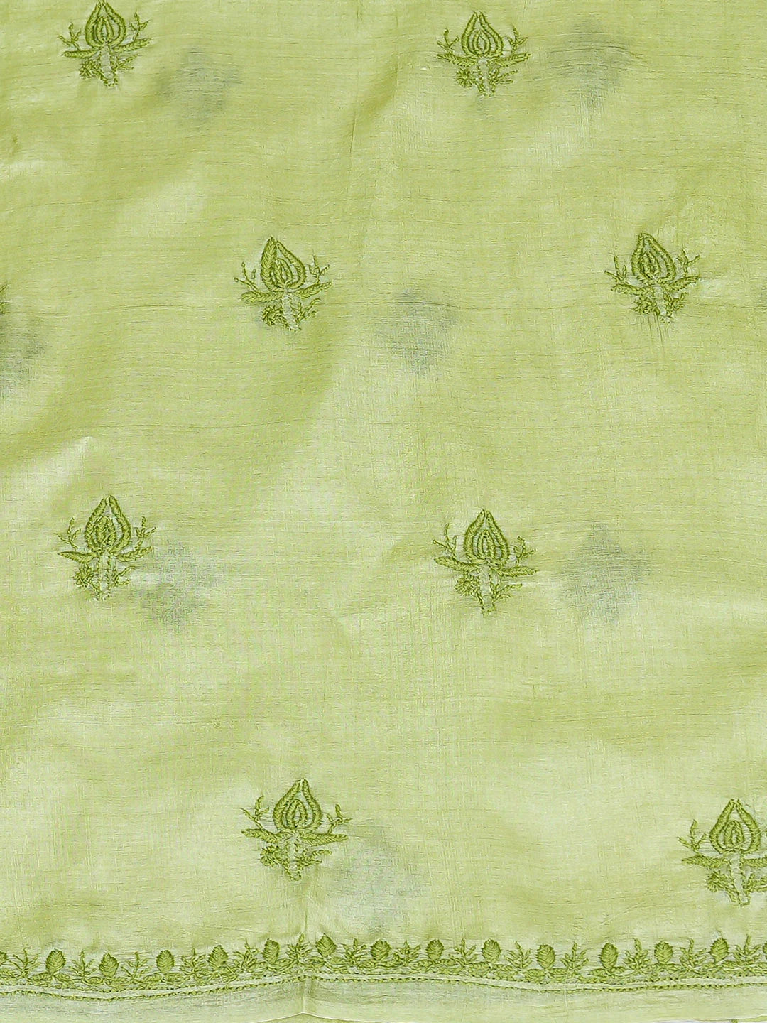 Ada Hand Embroidered Green Silk Lucknowi Chikankari Unstitched Suit Piece 01A816005
