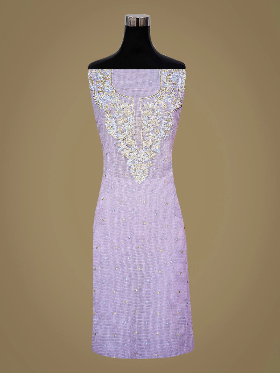 Ada Hand Embroidered Mauve Kota Lucknowi Chikankari Unstitched Kurta Dupatta Set With Zari Work 01A220986