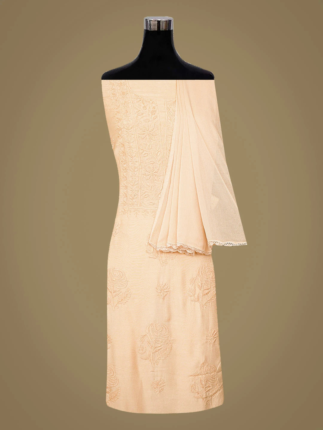 Ada Hand Embroidered Peach Muslin Lucknowi Chikankari Unstitched Suit Piece 01A789293