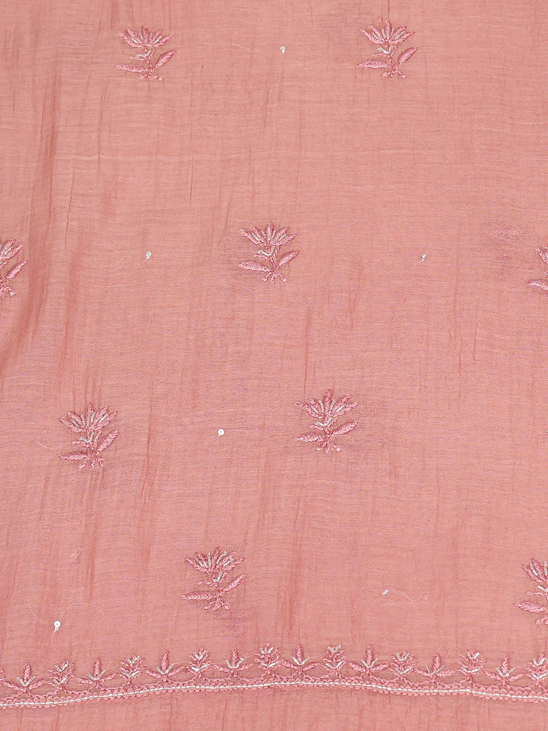 Ada Hand Embroidered Dusty Peach Chanderi Lucknowi Chikankari Unstitched Kurta Dupatta Set With Cutdana Work 01A800041