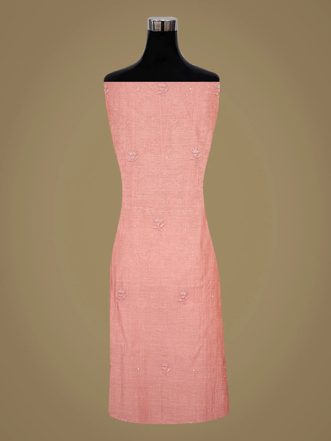 Ada Hand Embroidered Dusty Peach Chanderi Lucknowi Chikankari Unstitched Kurta Dupatta Set With Cutdana Work 01A800041