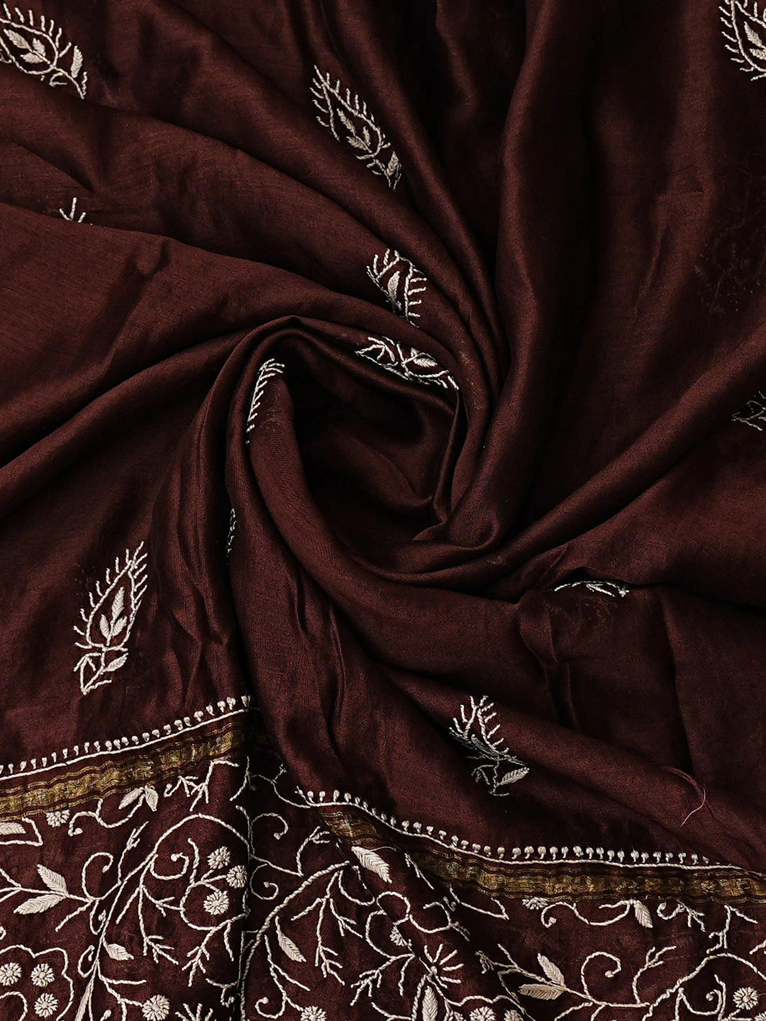Ada Hand Embroidered Brown Chanderi Lucknowi Chikankari Semi-Stitched Kurta Dupatta Set With Zari Work 01A264074