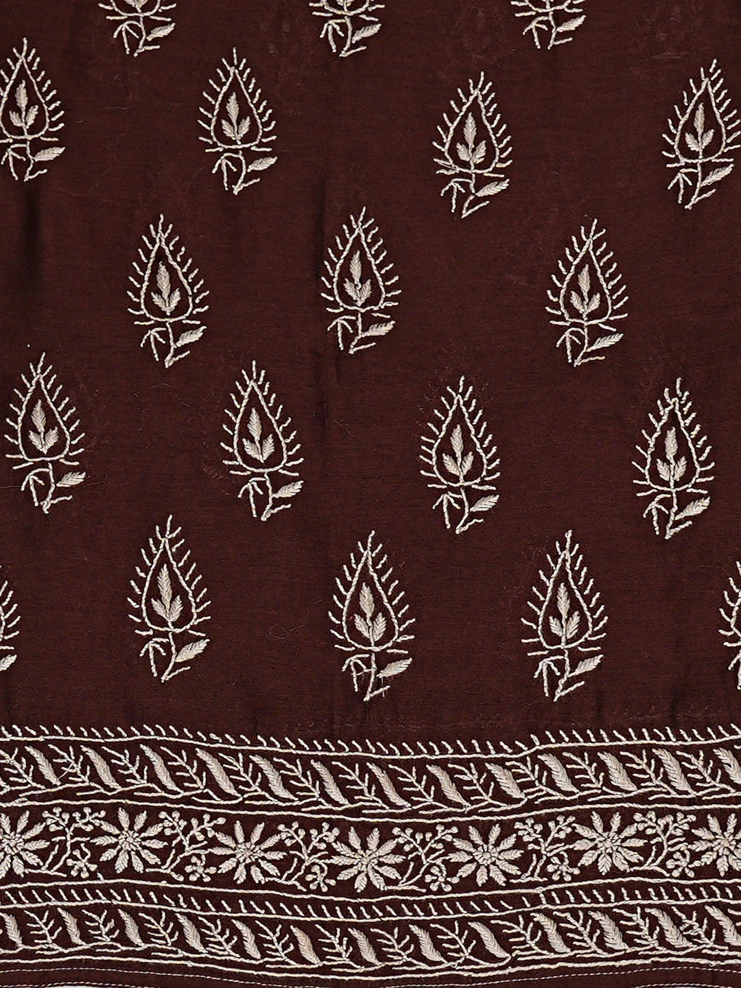 Ada Hand Embroidered Brown Chanderi Lucknowi Chikankari Semi-Stitched Kurta Dupatta Set With Zari Work 01A264074