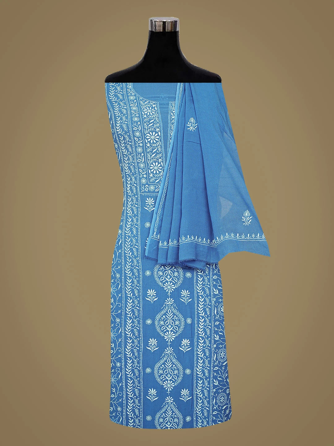 Ada Hand Embroidered Blue Viscose Georgette Lucknowi Chikankari Unstitched Kurta Dupatta Set 01A843860