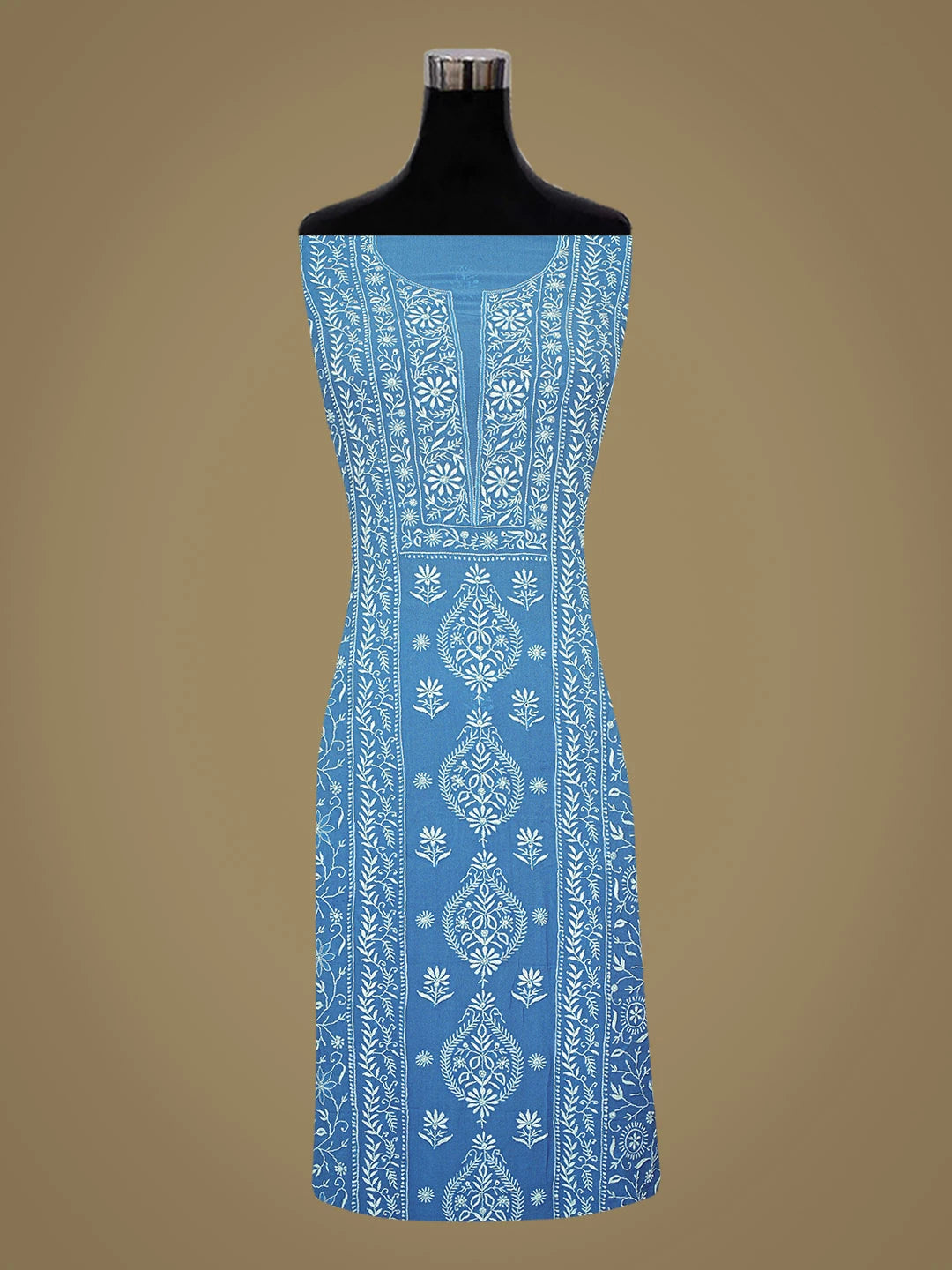 Ada Hand Embroidered Blue Viscose Georgette Lucknowi Chikankari Unstitched Kurta Dupatta Set 01A843860