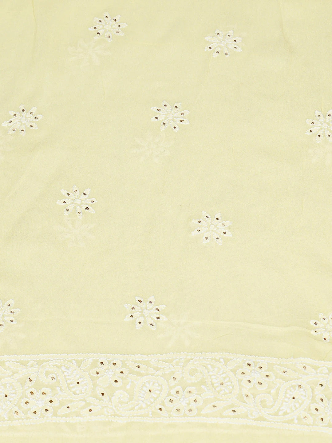 Ada Hand Embroidered Lemon Pure Georgette Lucknowi Chikankari Unstitched Kurta Dupatta Set With Muqaish Work 01A808608