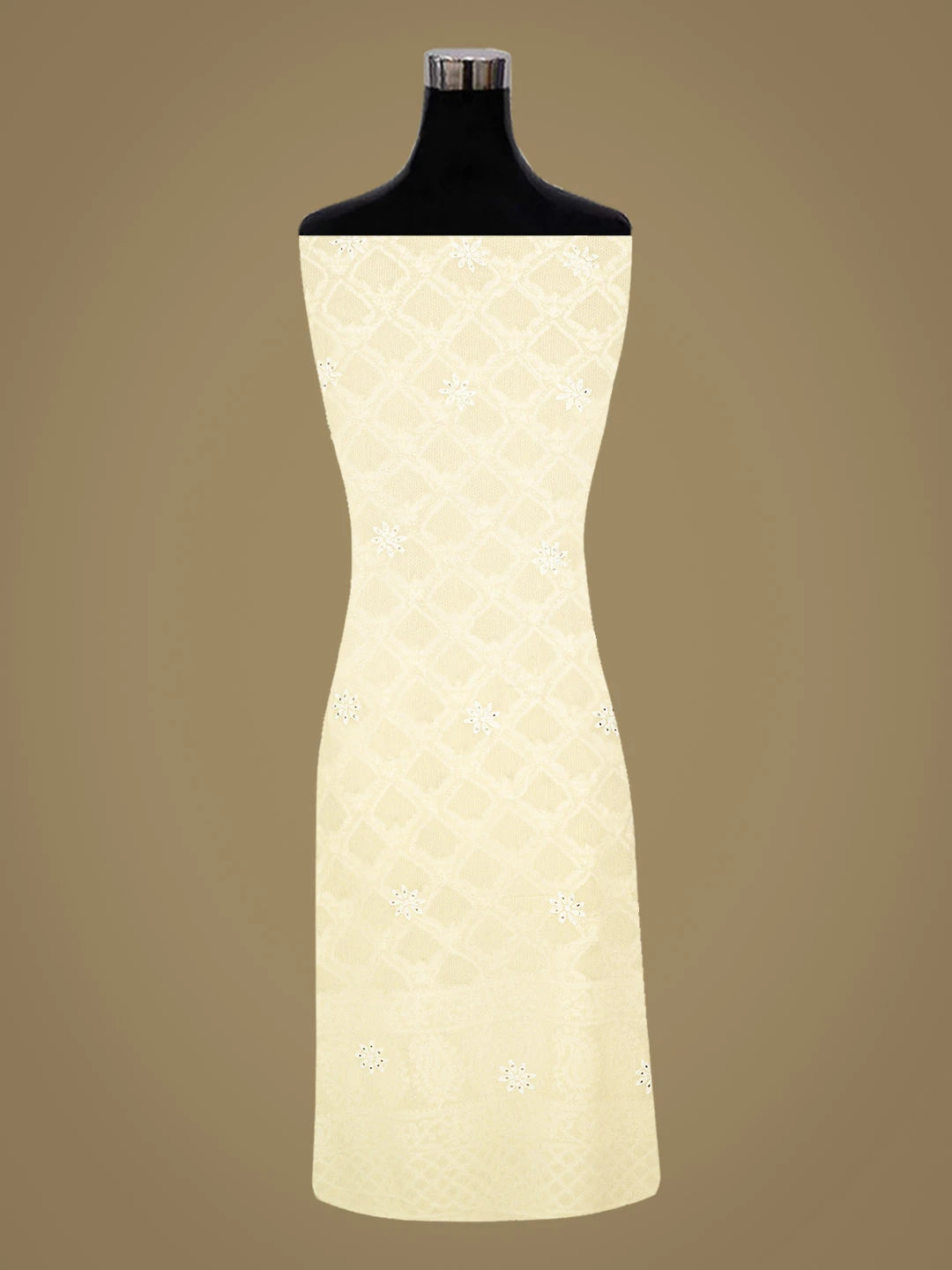 Ada Hand Embroidered Lemon Pure Georgette Lucknowi Chikankari Unstitched Kurta Dupatta Set With Muqaish Work 01A808608